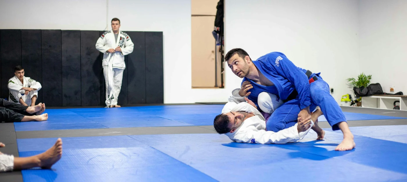 Brazilian Jiu-Jitsu practitioners training together on the mat